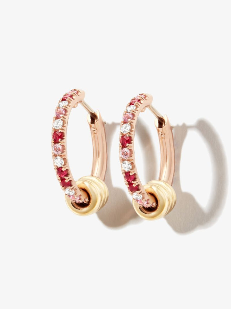 18k Rose Gold Ara Ruby and Diamond Hoop Earrings