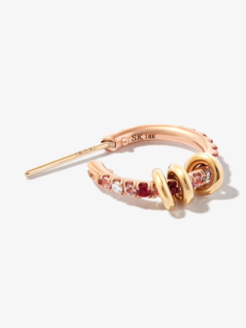 18k Rose Gold Ara Ruby and Diamond Hoop Earrings
