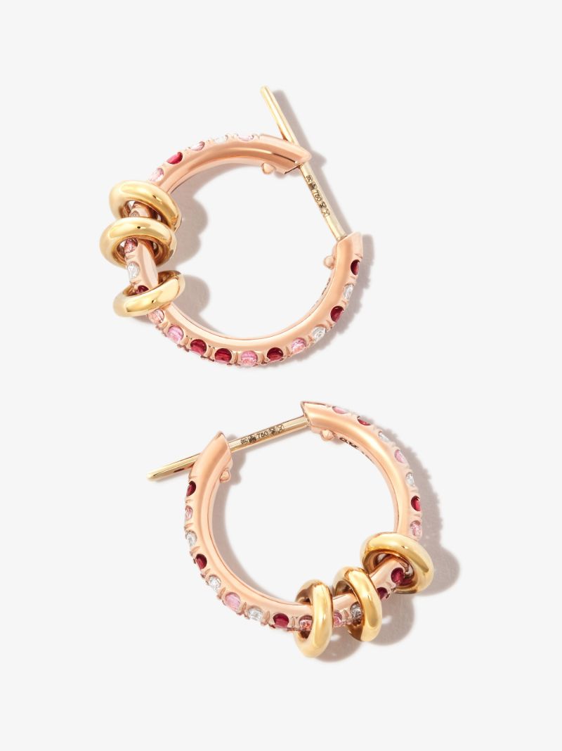 18k Rose Gold Ara Ruby and Diamond Hoop Earrings