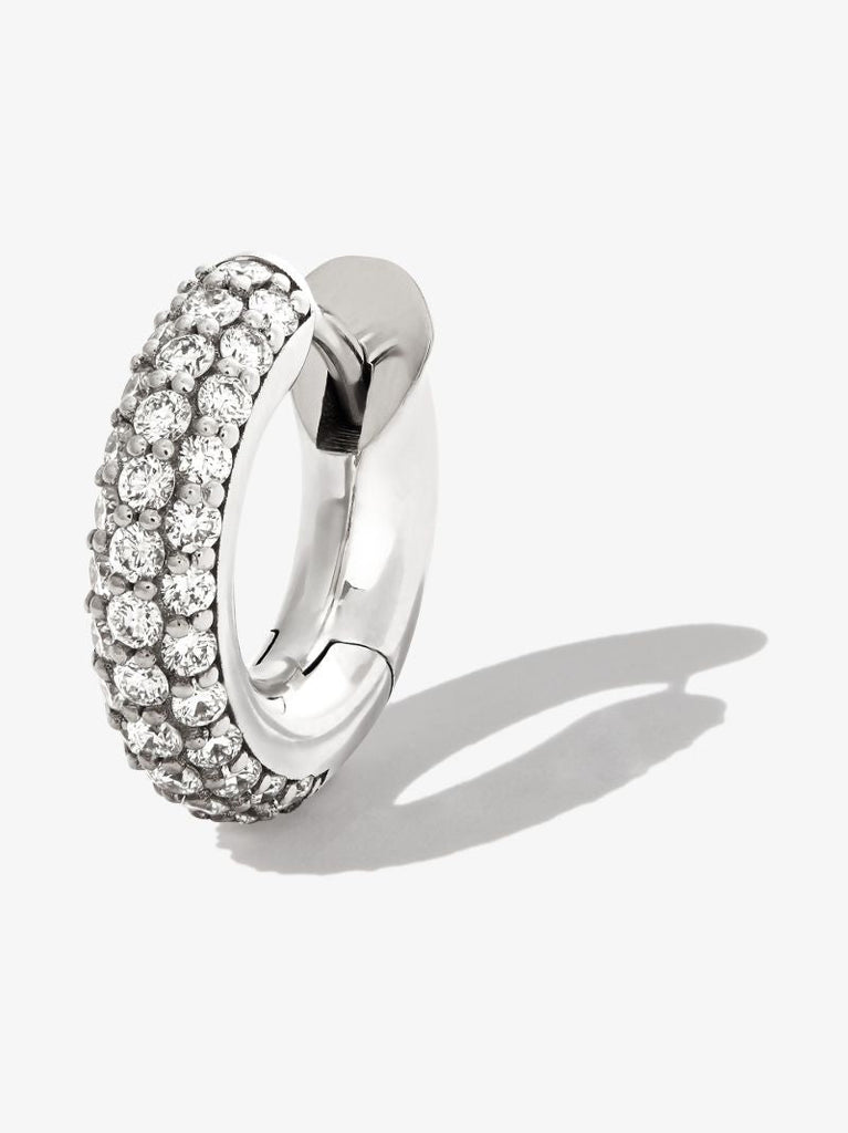 18k Yellow Gold Macro Diamond Single Hoop Earring