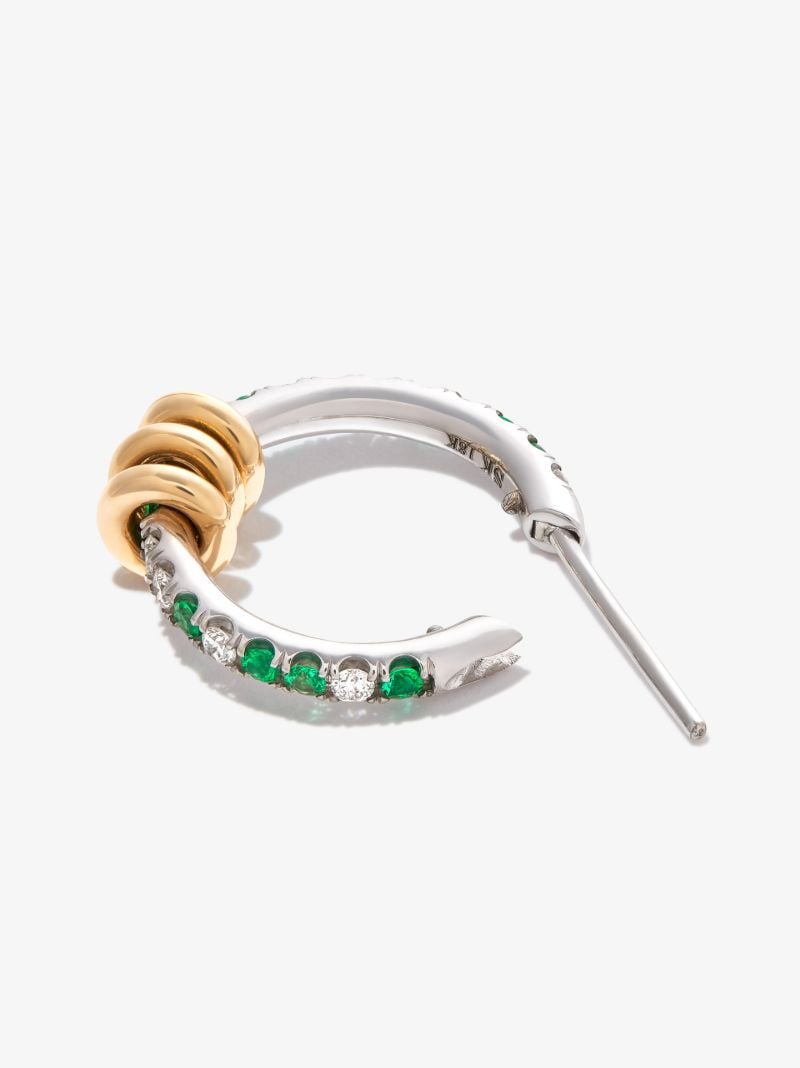 18k White Gold Ara Emerald and Diamond Hoop Earrings