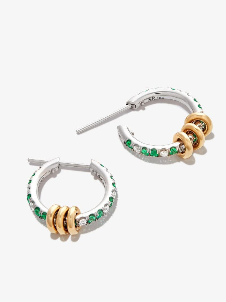 18k White Gold Ara Emerald and Diamond Hoop Earrings