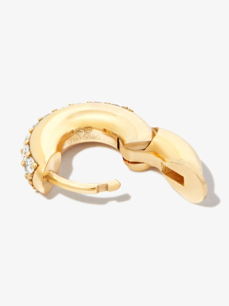 18k Yellow Gold Mini Macro Diamond Single Hoop Earring
