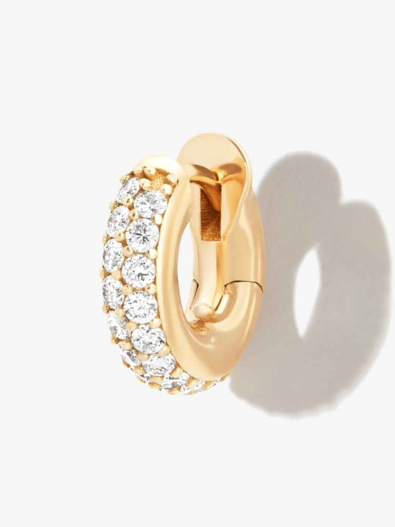 18k Yellow Gold Mini Macro Diamond Single Hoop Earring