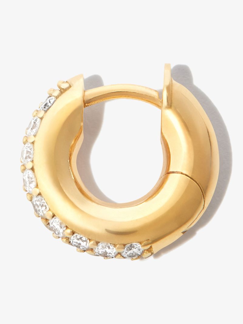 18k Yellow Gold Mini Macro Diamond Single Hoop Earring