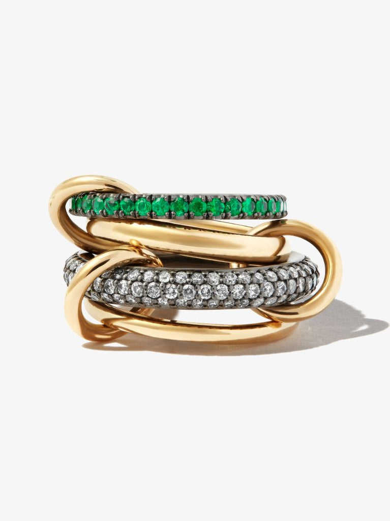 18k Yellow Gold Vega Diamond and Emerald Ring