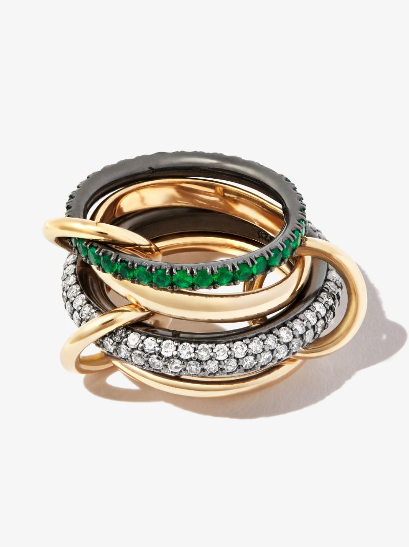 18k Yellow Gold Vega Diamond and Emerald Ring