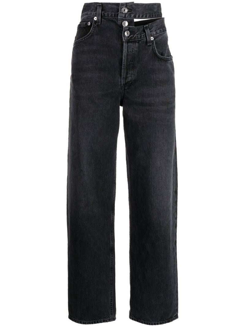 Black Broken Waistband Straight-leg Jeans