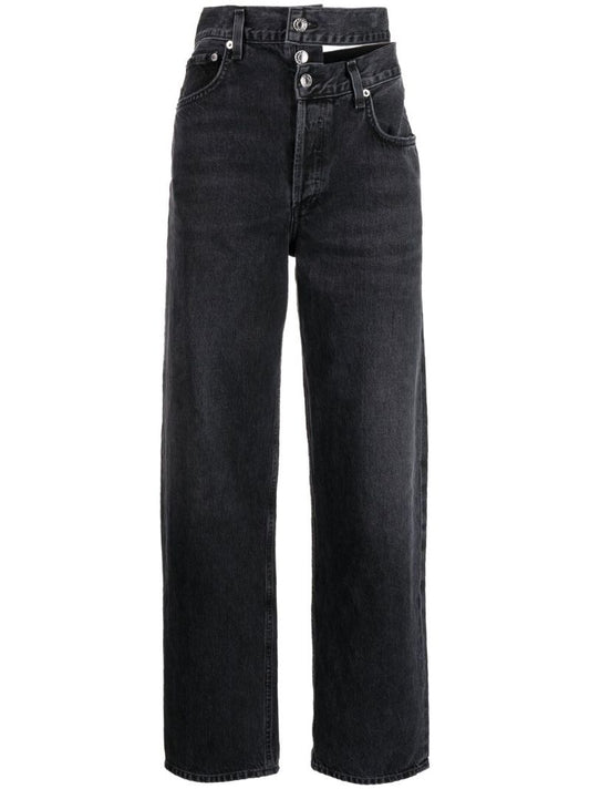 Black Broken Waistband Straight-leg Jeans