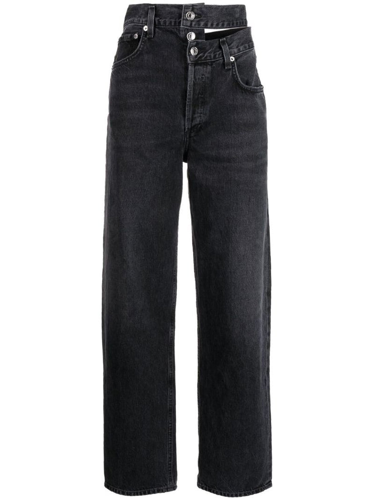 Black Broken Waistband Straight-leg Jeans