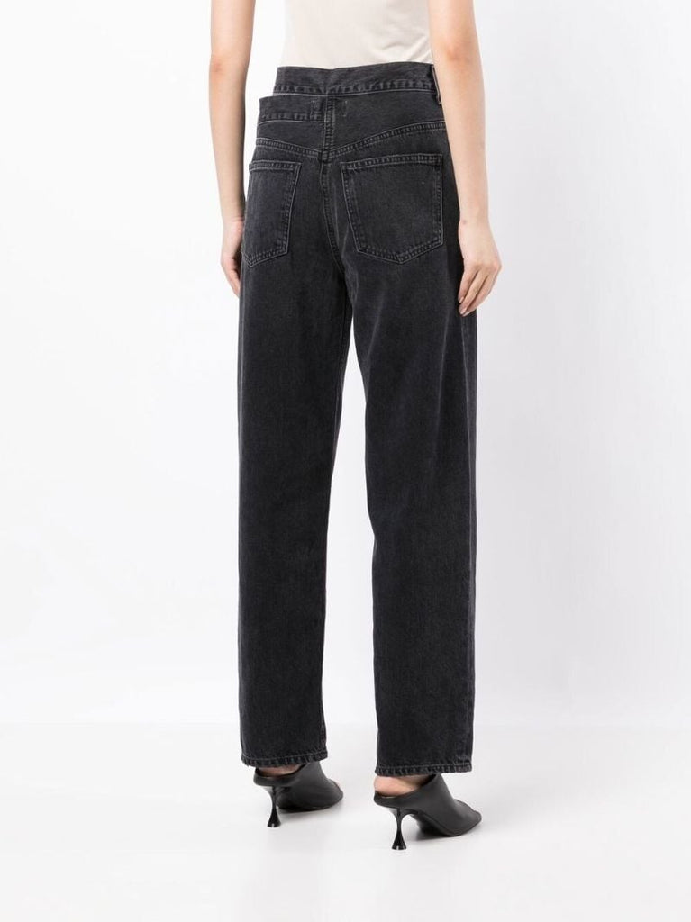 Black Broken Waistband Straight-leg Jeans