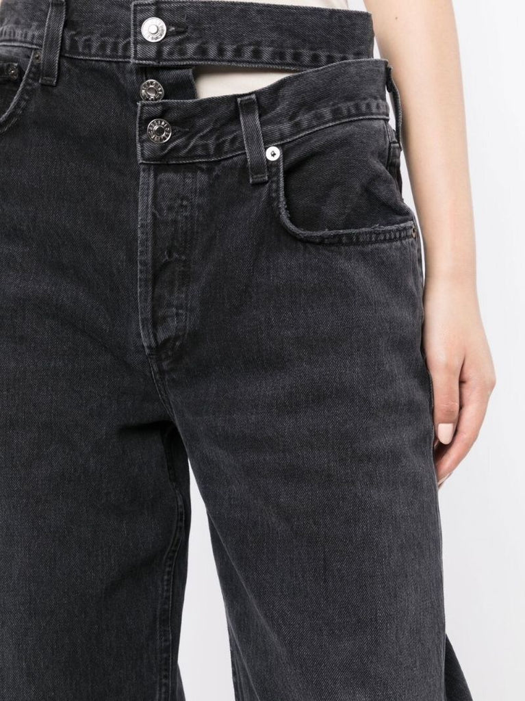 Black Broken Waistband Straight-leg Jeans