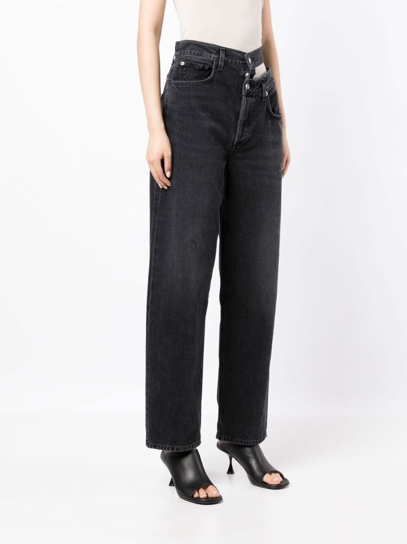 Black Broken Waistband Straight-leg Jeans