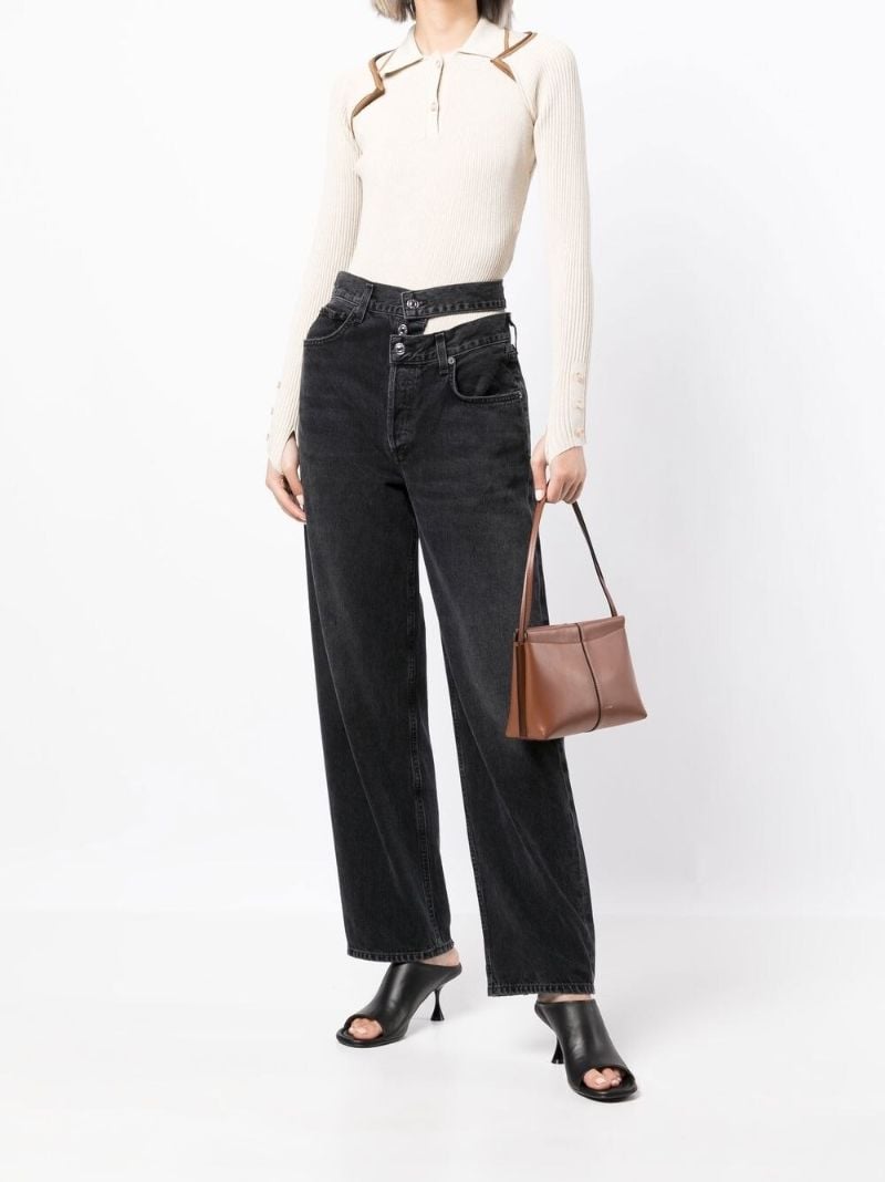 Black Broken Waistband Straight-leg Jeans