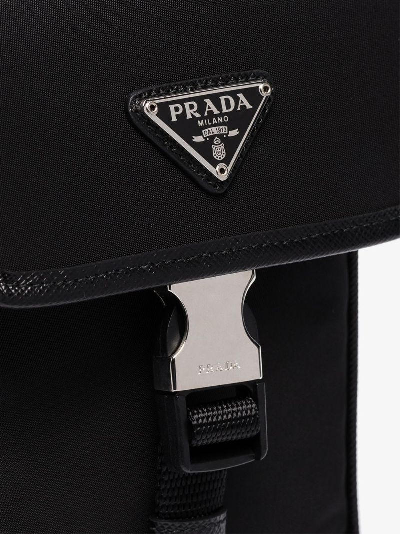 Black Saffiano Trim Nylon Pouch