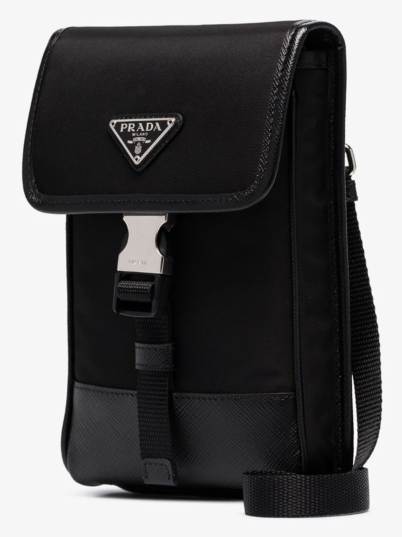 Black Saffiano Trim Nylon Pouch