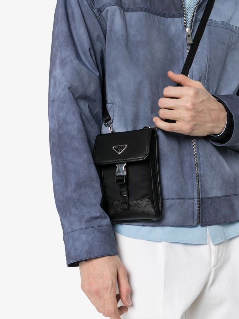 Black Saffiano Trim Nylon Pouch