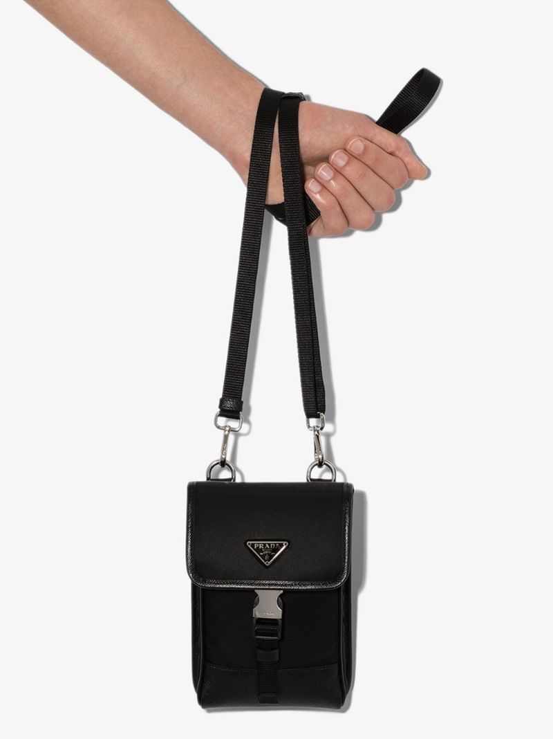 Black Saffiano Trim Nylon Pouch