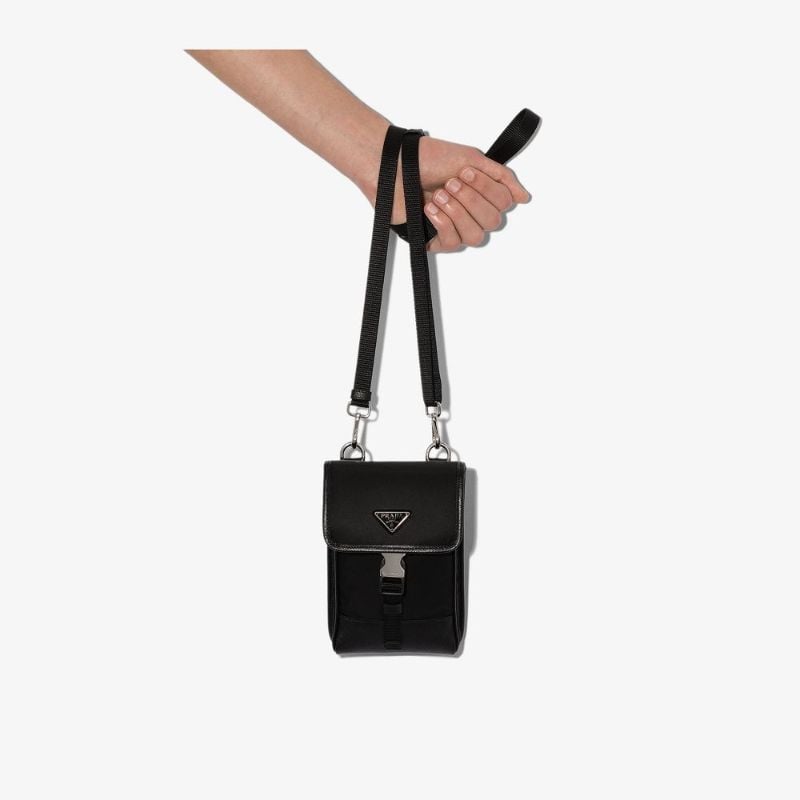 Black Saffiano Trim Nylon Pouch