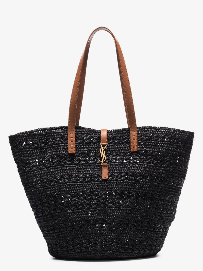 Black Panier Medium Raffia Tote Bag