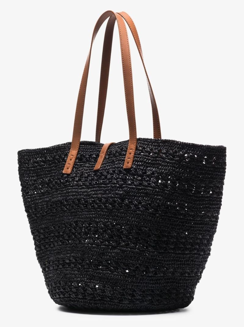 Black Panier Medium Raffia Tote Bag