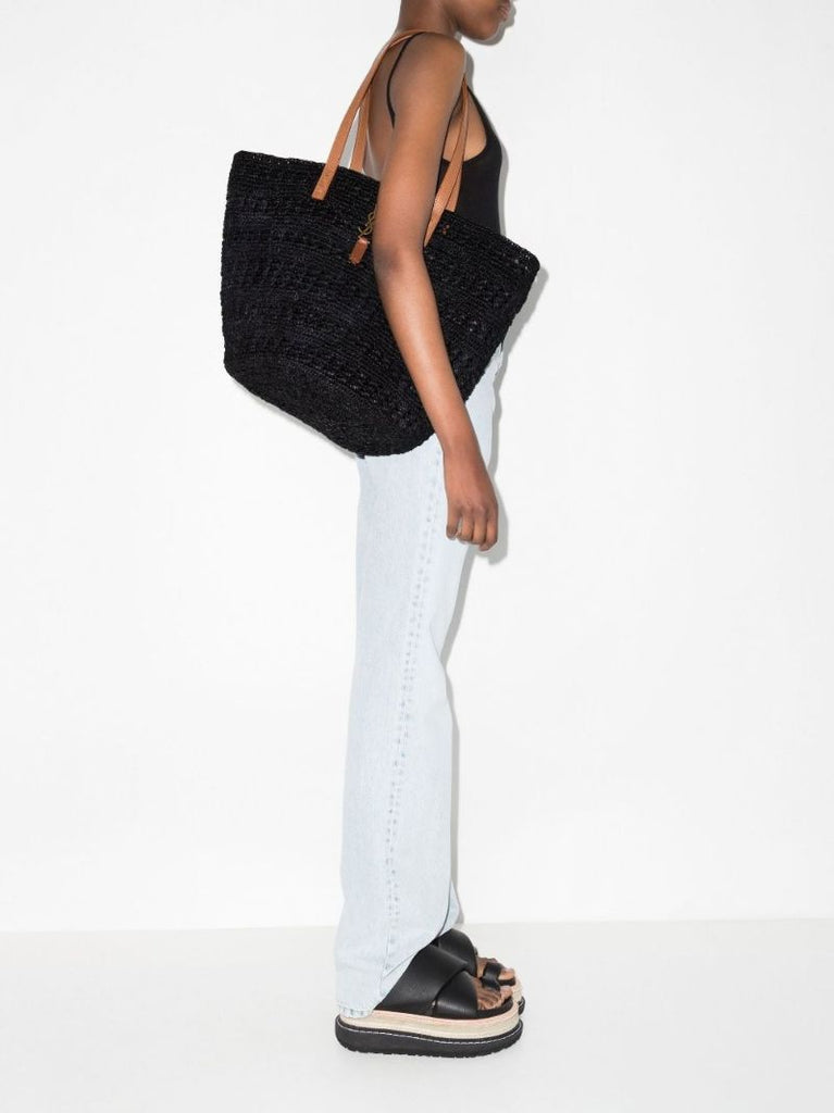 Black Panier Medium Raffia Tote Bag