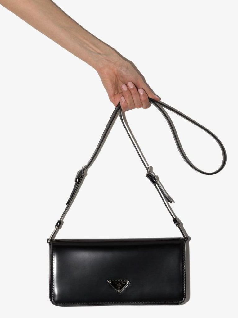 Black Baguette Leather Shoulder Bag