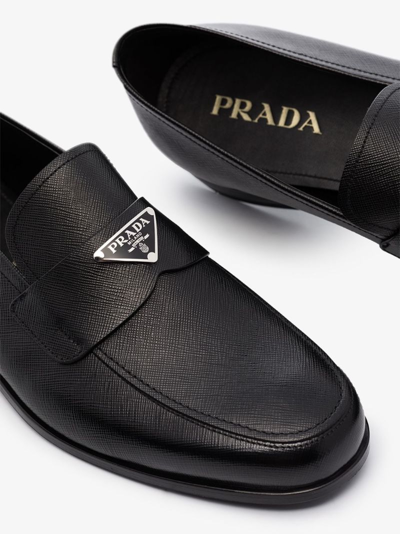 Black Logo Leather Loafers