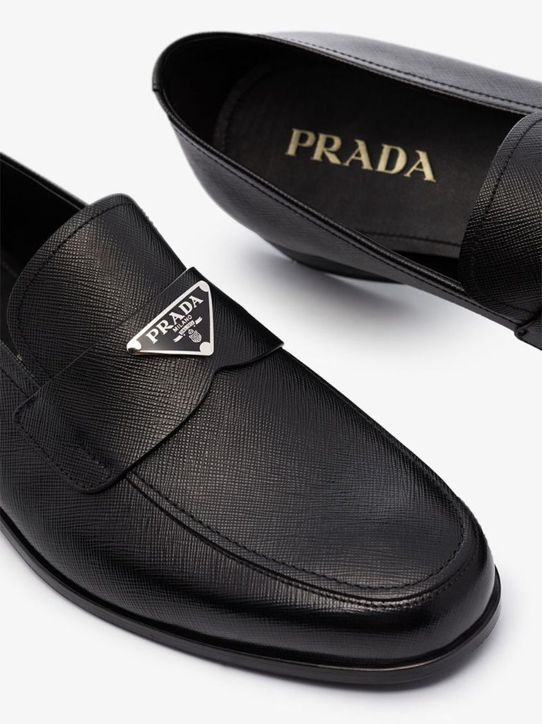 Black Logo Leather Loafers
