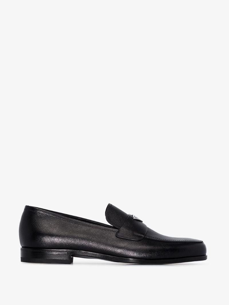 Black Logo Leather Loafers