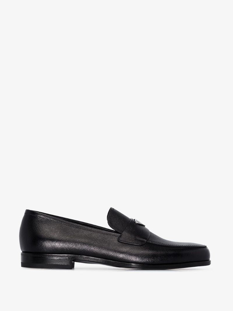 Black Logo Leather Loafers