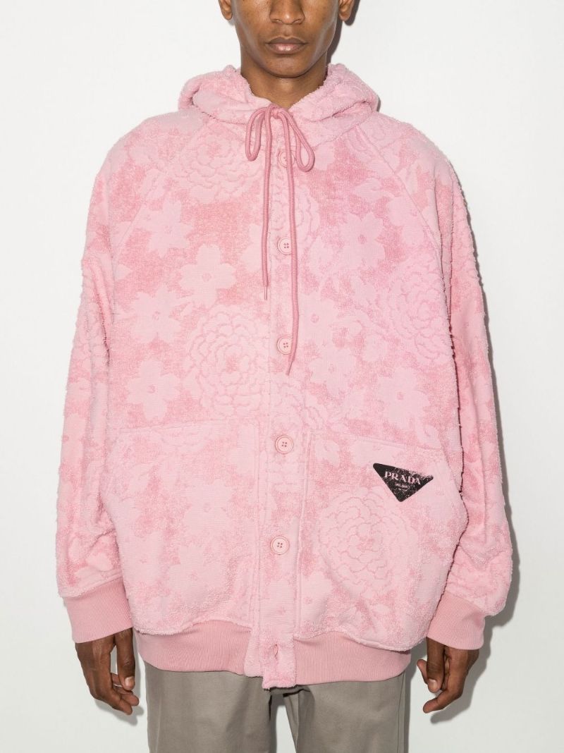 Hooded Floral Cotton Jacquard Jacket