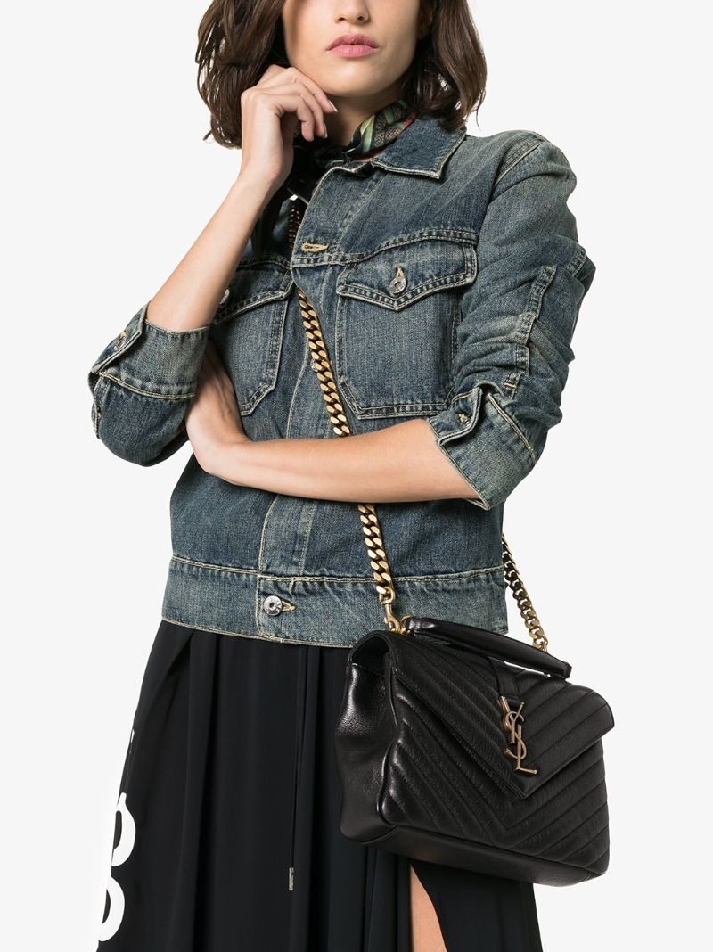 Black College Medium Leather Shoulder Bag
