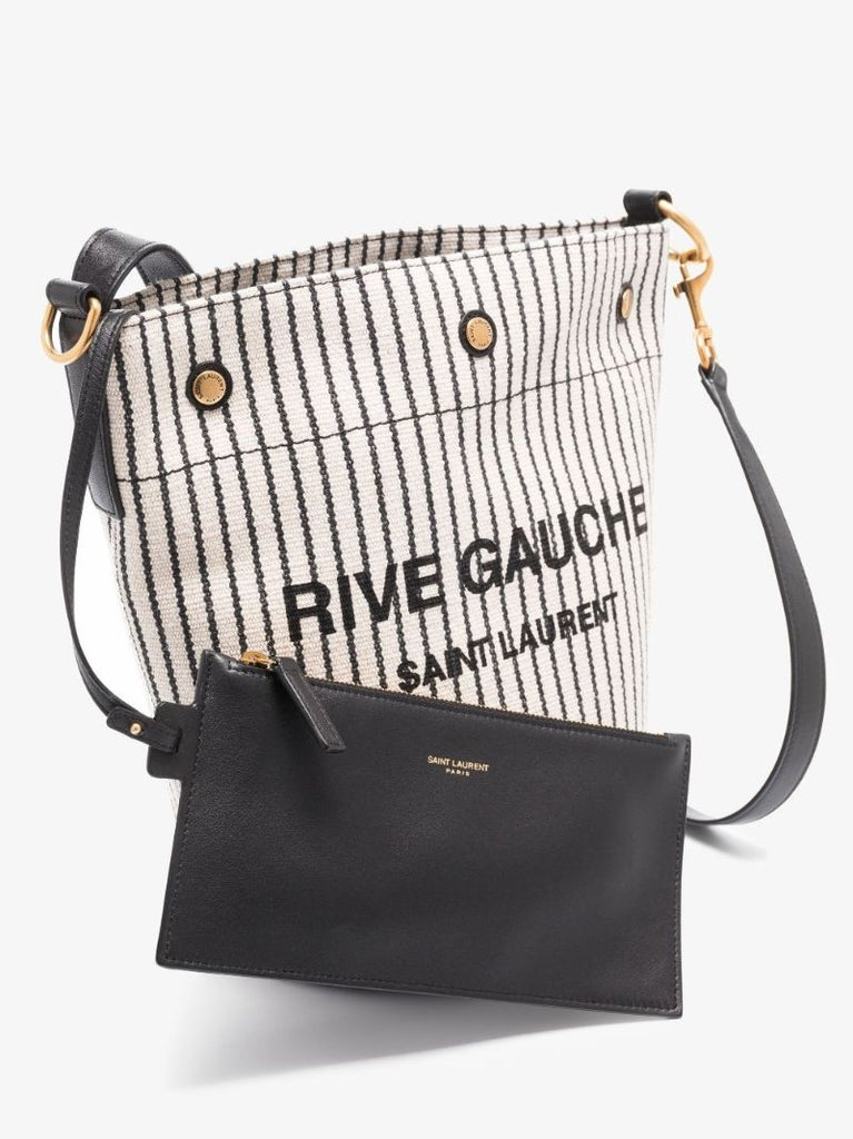 Neutral Rive Gauche Striped Bucket Bag