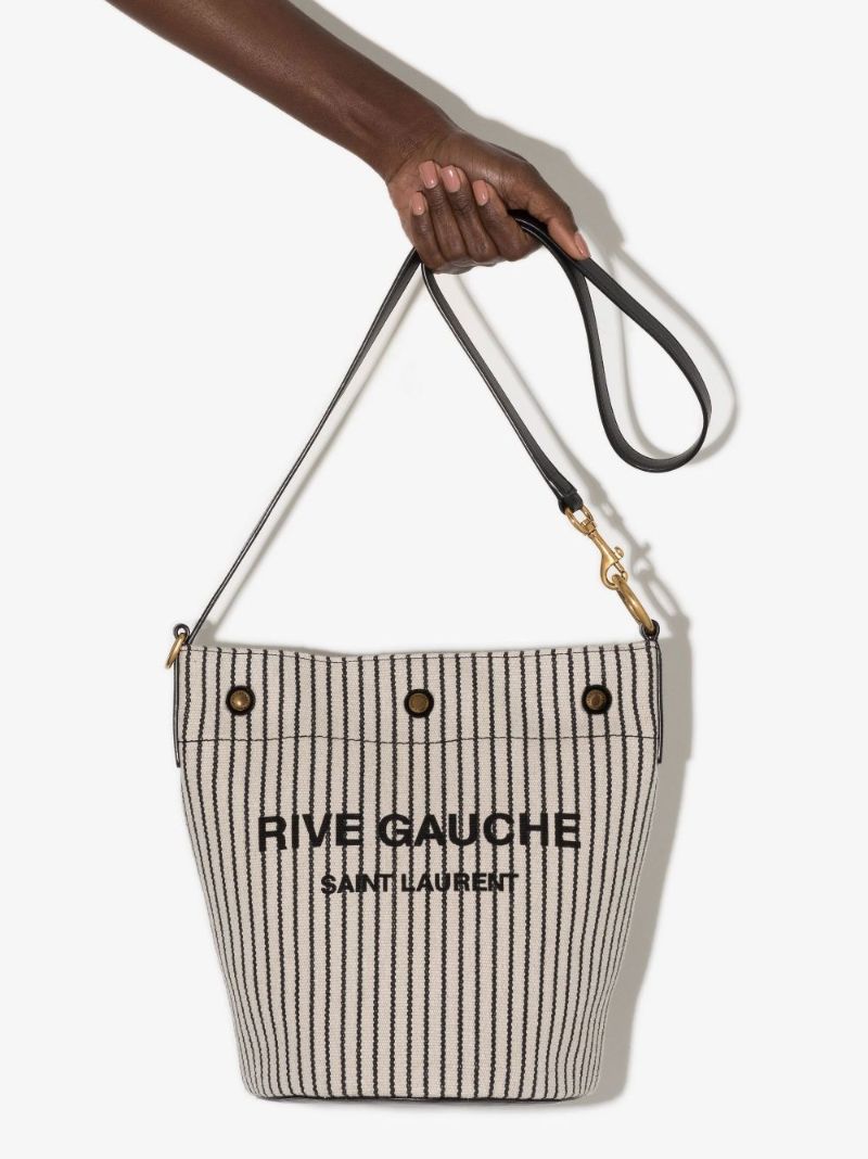Neutral Rive Gauche Striped Bucket Bag