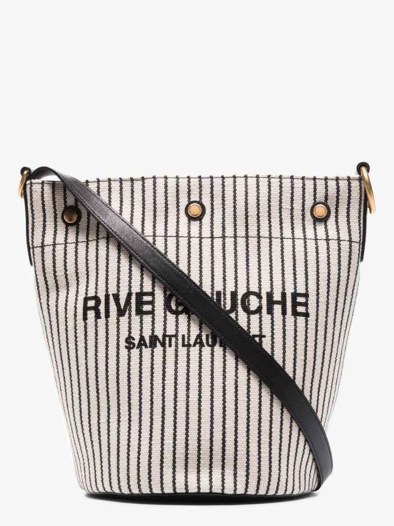 Neutral Rive Gauche Striped Bucket Bag