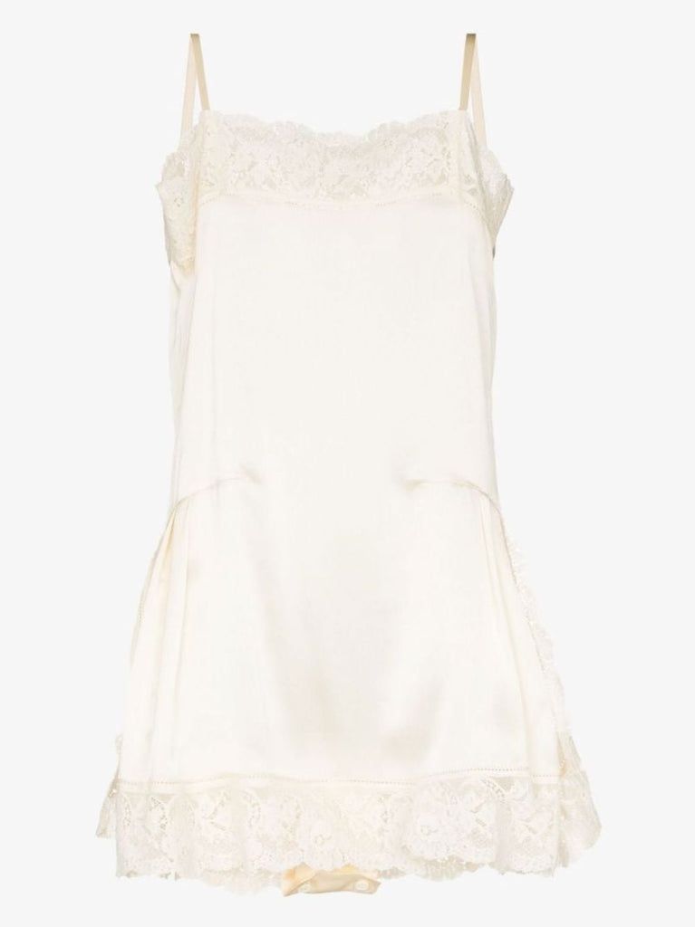 Lace Trim Silk Mini Dress