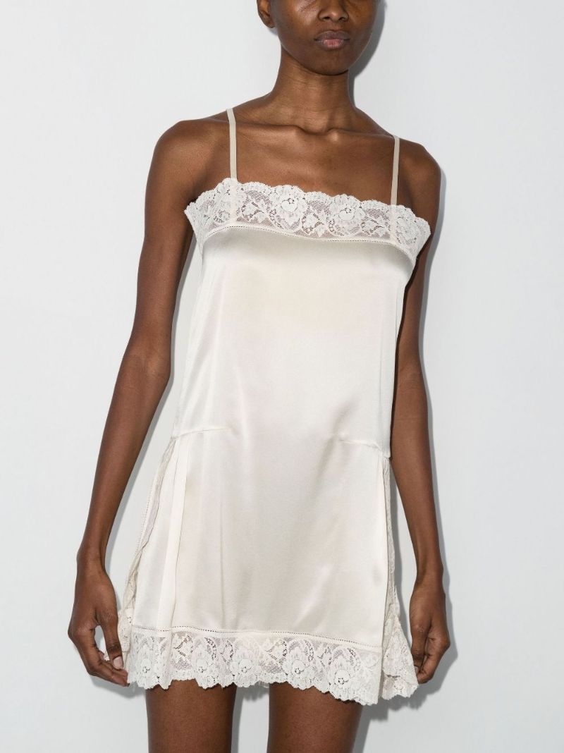 Lace Trim Silk Mini Dress