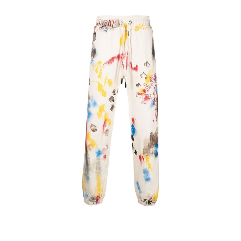 Neutral Printed Cotton Track Pants