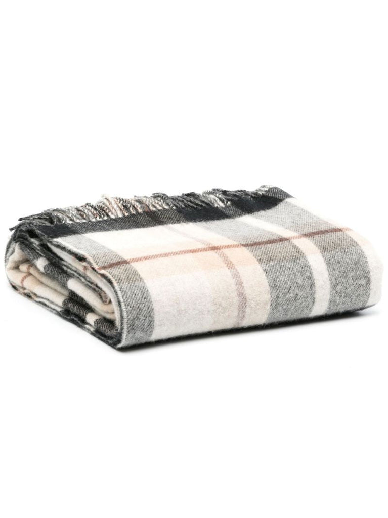 Black Double Face Check Wool Throw