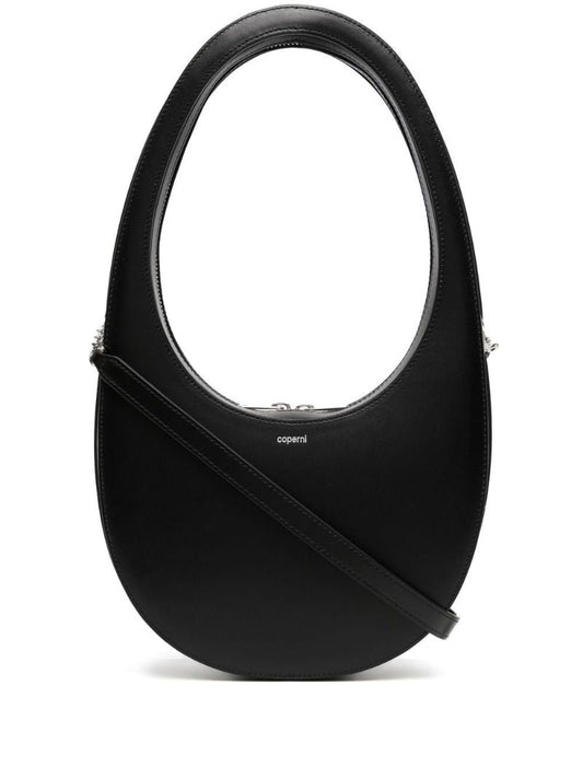 Black Swipe Leather Top Handle Bag