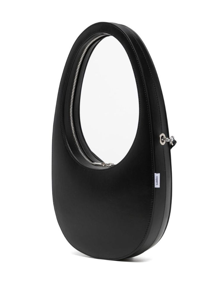 Black Swipe Leather Top Handle Bag