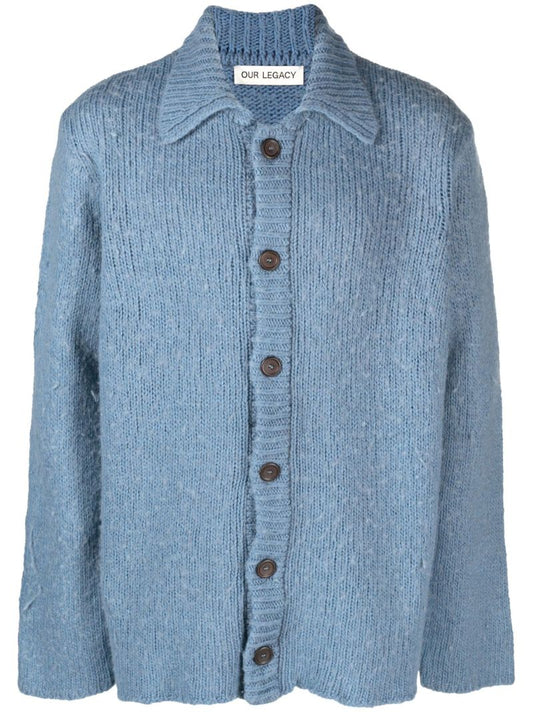 Blue Big Ribbed Cardigan