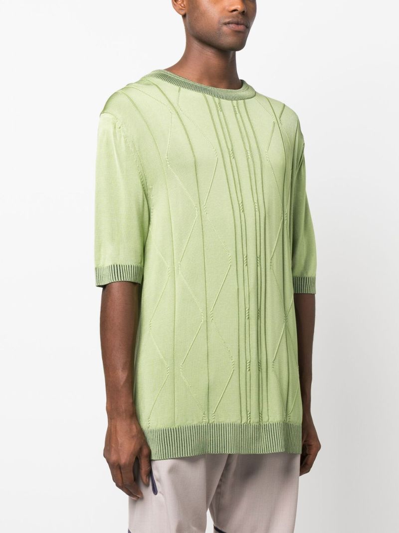 Green Fine Cable Knit Short Sleeved Sweater