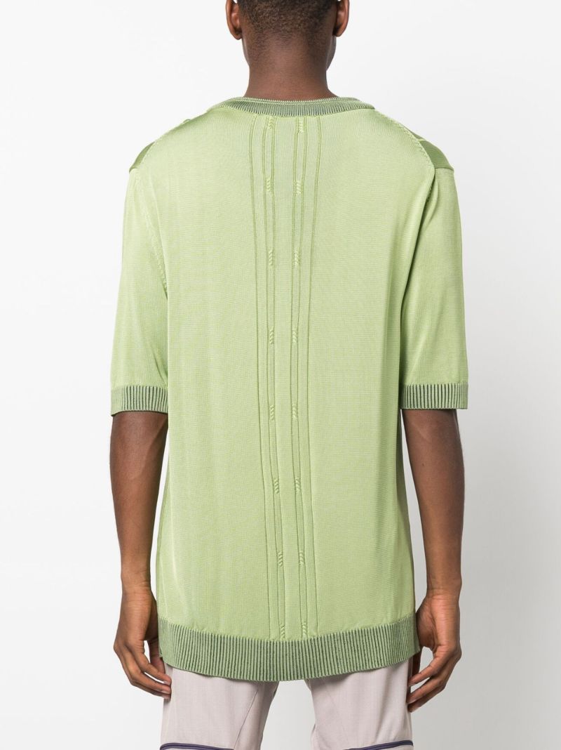 Green Fine Cable Knit Short Sleeved Sweater