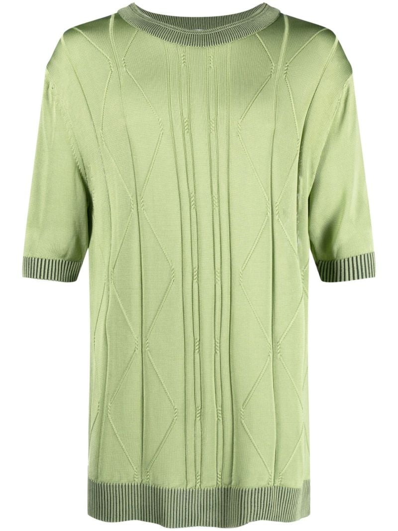 Green Fine Cable Knit Short Sleeved Sweater