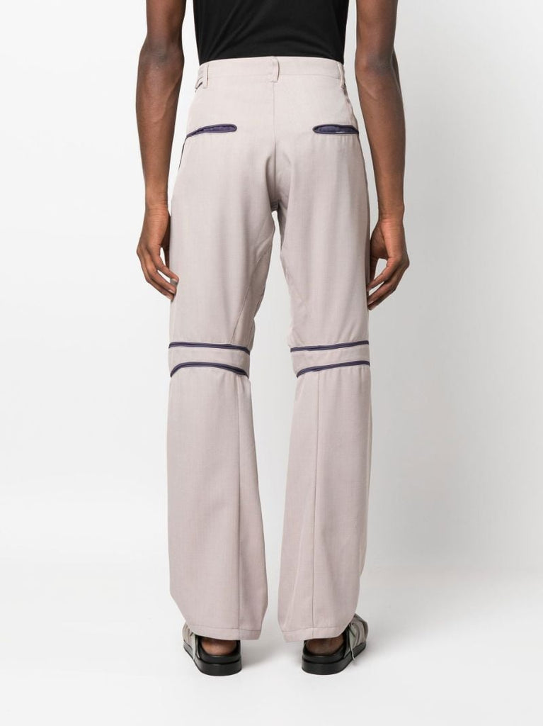 Neutral Giran Piped Straight-leg Trousers