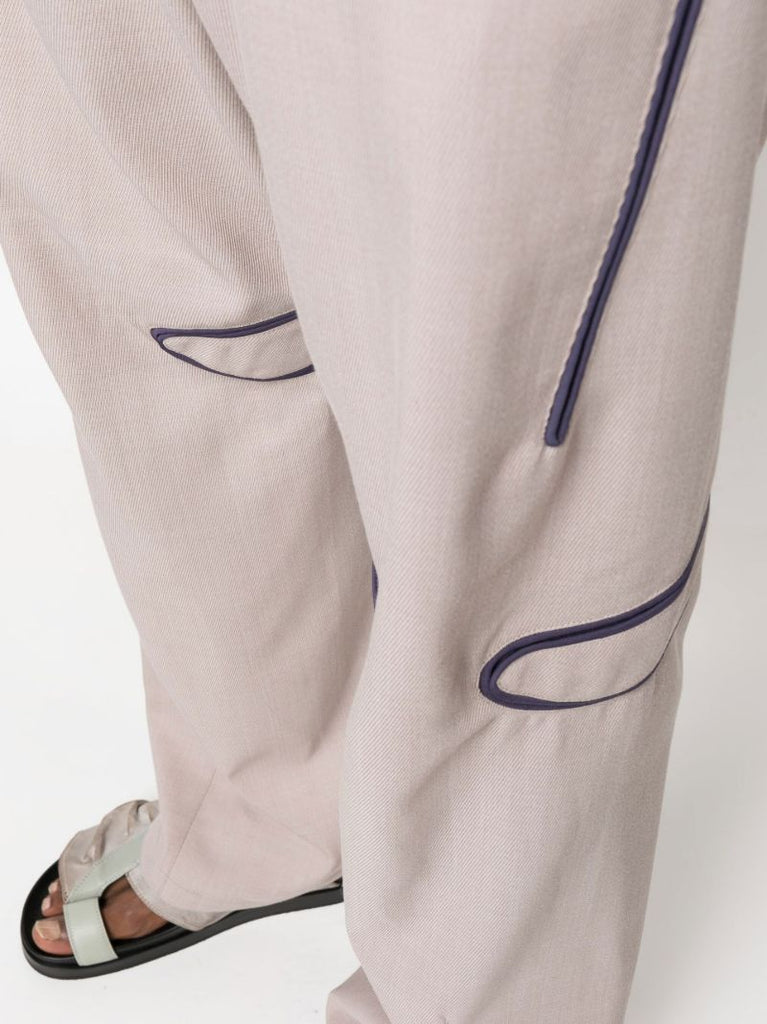 Neutral Giran Piped Straight-leg Trousers