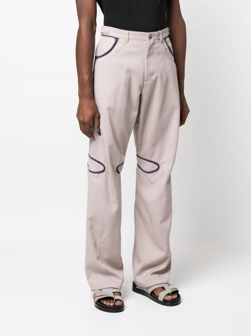 Neutral Giran Piped Straight-leg Trousers
