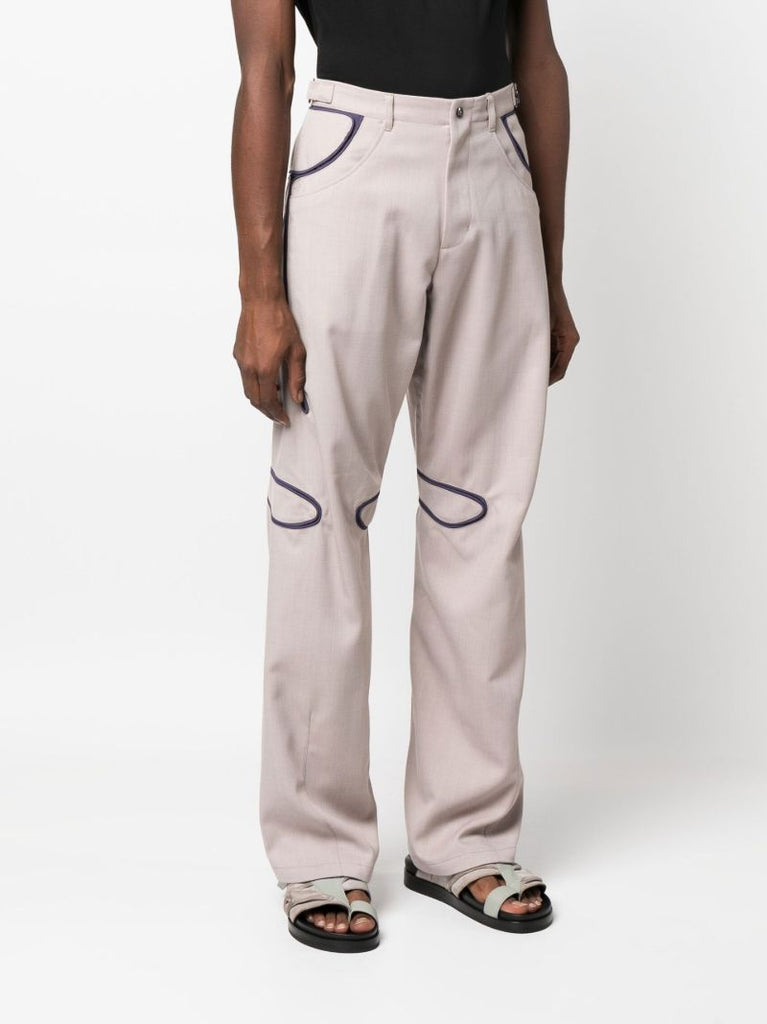 Neutral Giran Piped Straight-leg Trousers